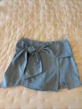 Lina Powder Blue Tie-Front Skort with Wrap Overlay